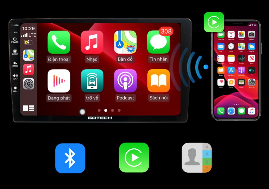 Kết nối không dây với ứng dụng apple carplay